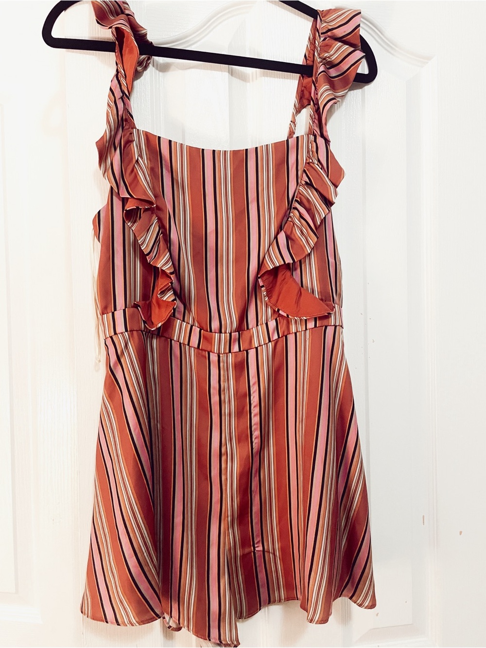 Striped Coral Ruffle Romper